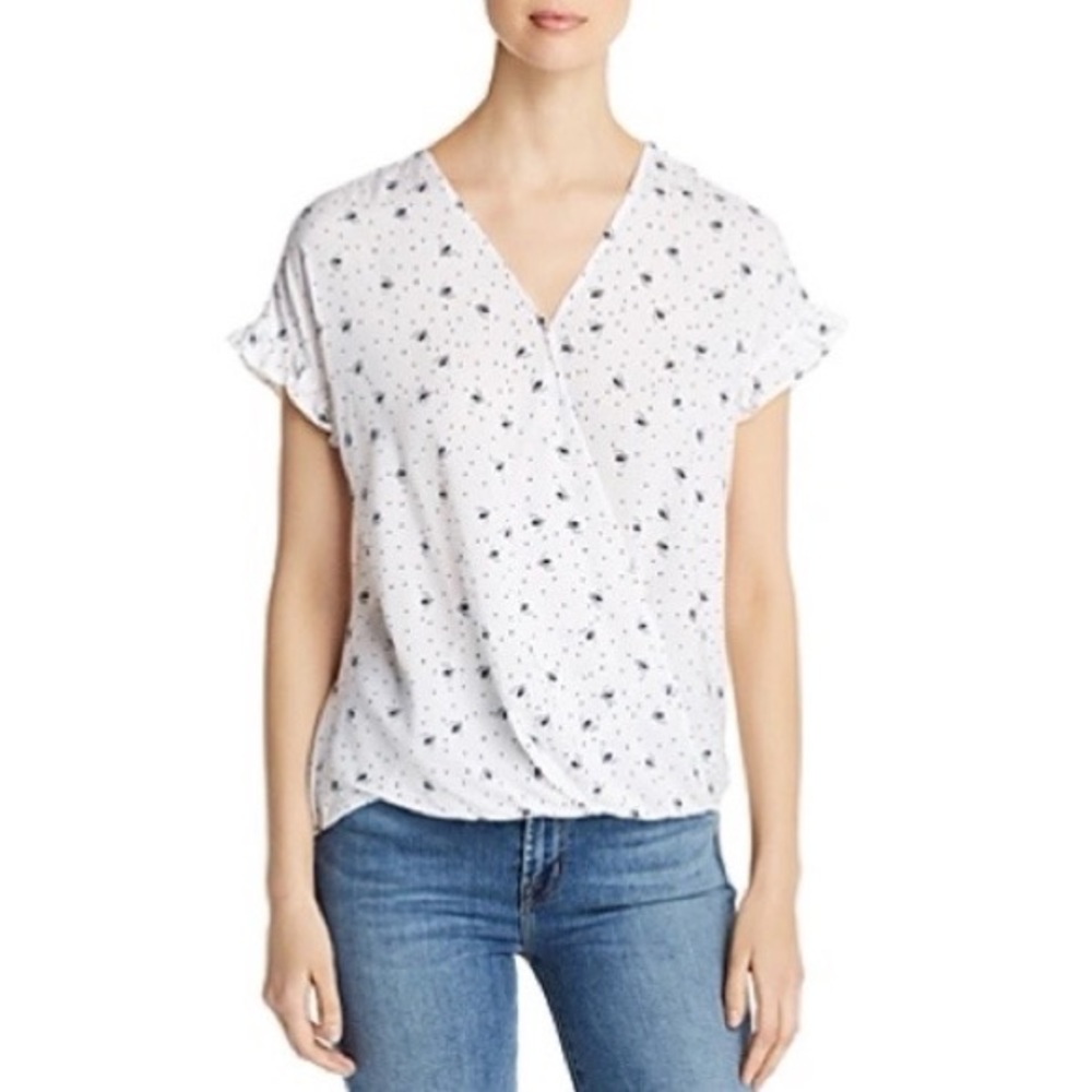 Single Thread Bee Print Faux Wrap Top